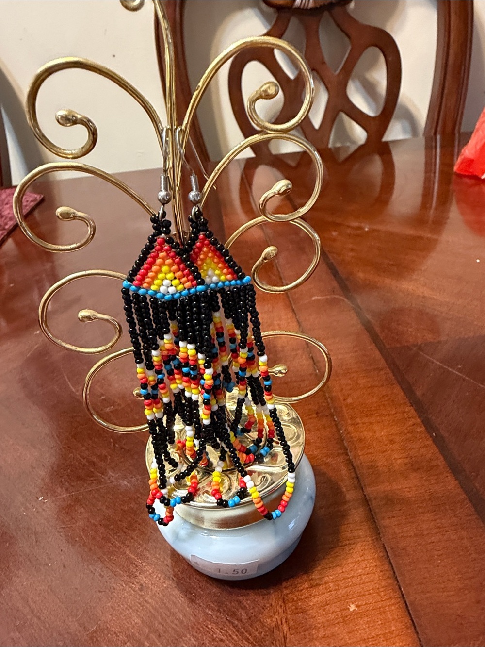 Handmade Beaded Fringe Earrings - Black, Red, Yellow, Blue